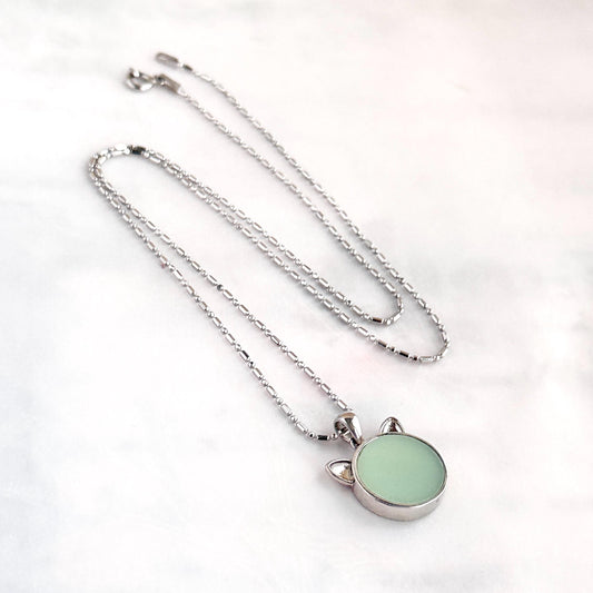 Fire King Jadeite Cat Necklace, Depression Glass, Cat Jewelry, Gift for Cat Lover or Cat Mom