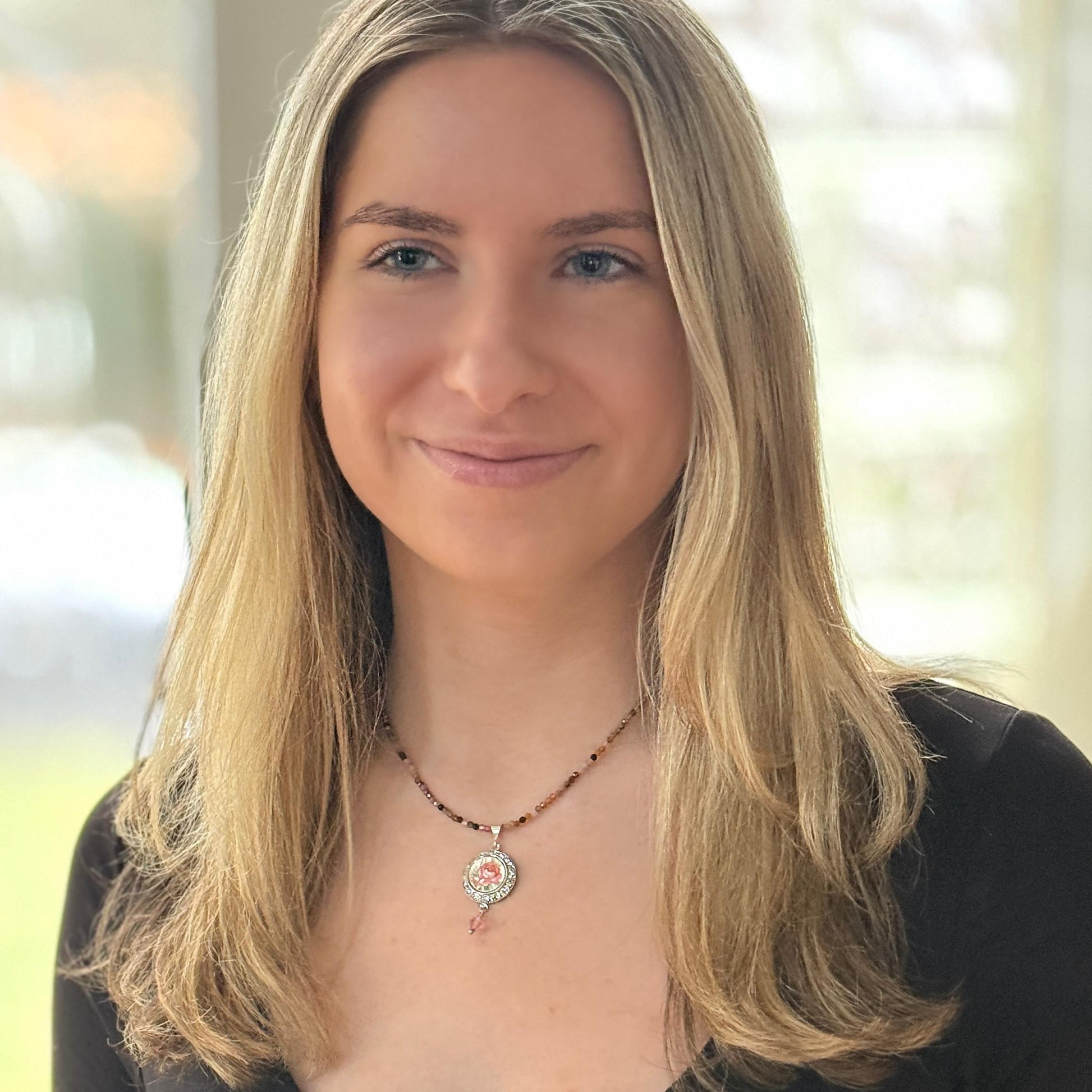 One-of-a-Kind Dainty Tourmaline Necklace, Vintage Broken China Jewelry, Pink Rose Crystal Necklace, Gifts for Love and Friendship