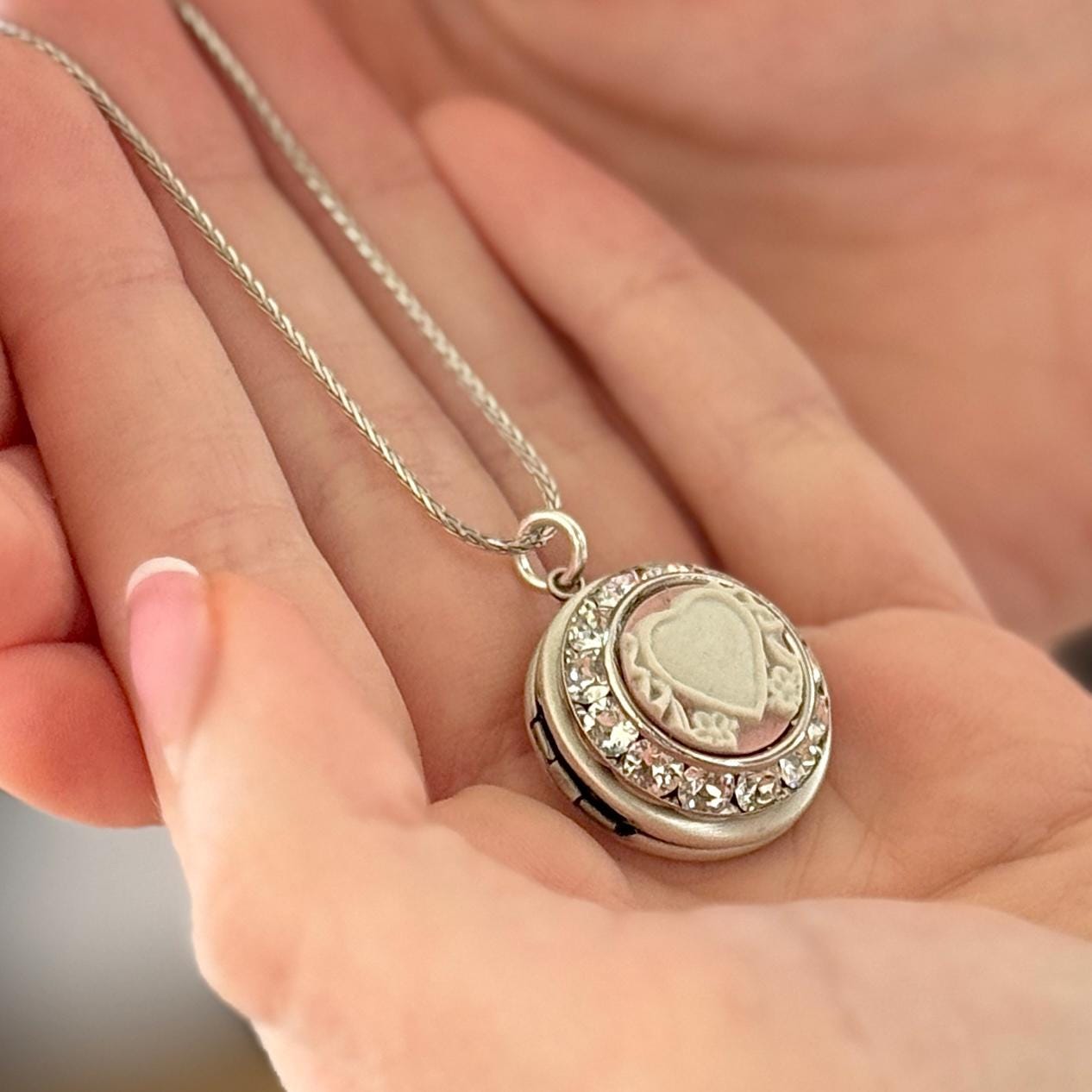 Romantic Valentines Day Gift, Anniversary Gift for Wife, Heart Locket Necklace, Vintage Pink Wedgwood Jasperware