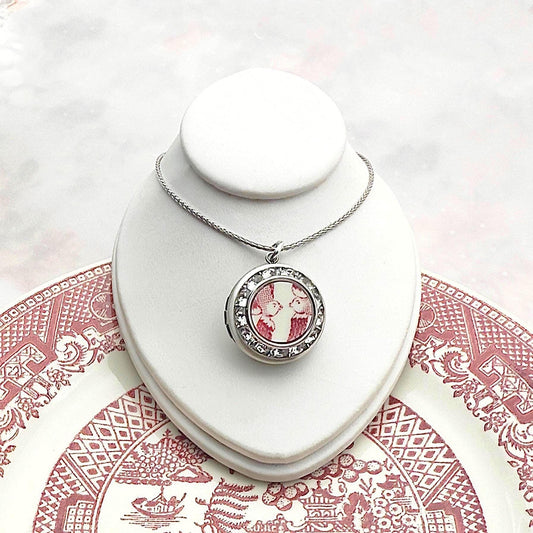 Romantic Valentines Day Gift for Her, Love Birds Photo Locket Necklace, Anniversary Gifts for Wife, Crystal Broken China Jewelry