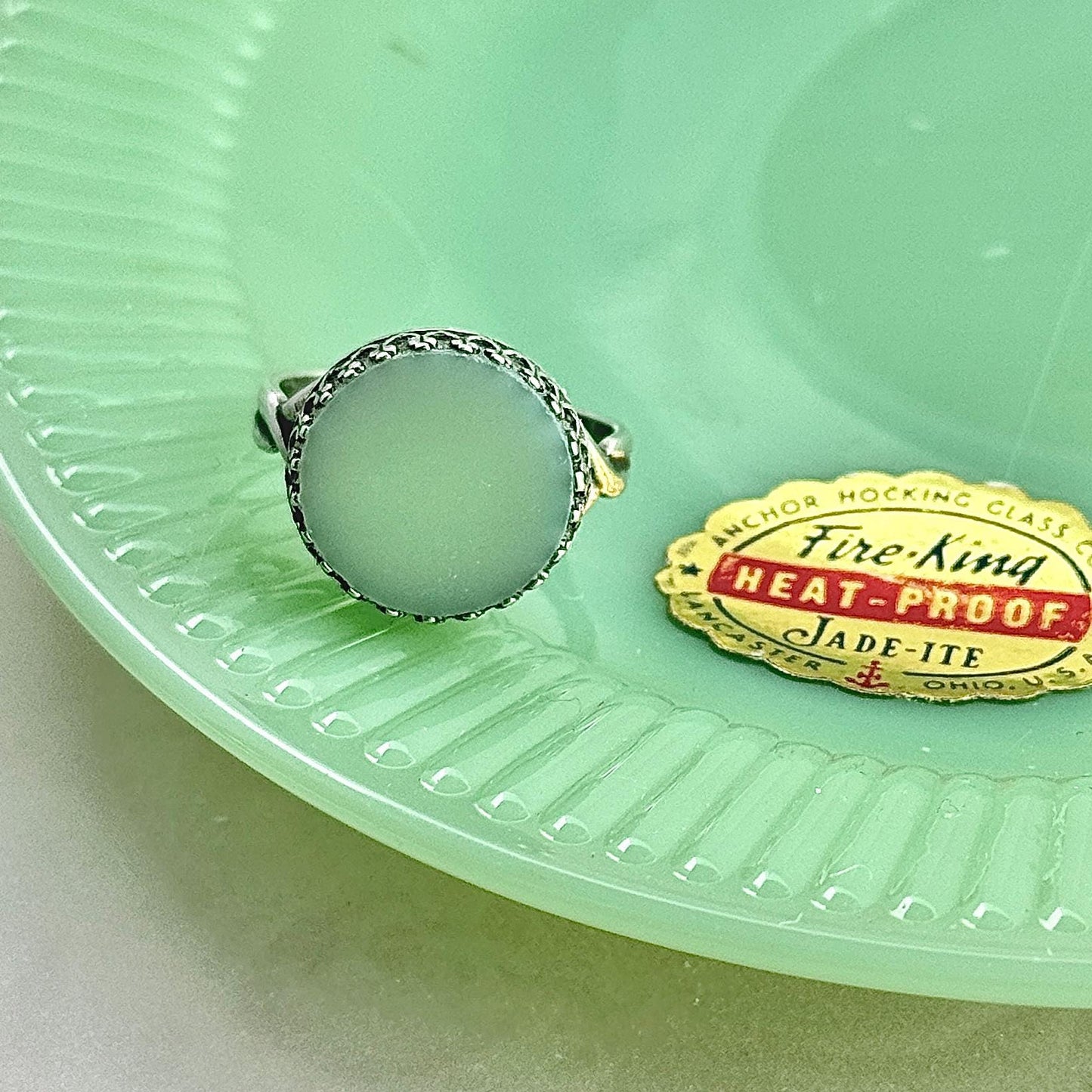 Jadeite Fire King Ring, Vintage Green Jadeite Plate, Jadeite Junkies, Broken China Jewelry Gifts for Women