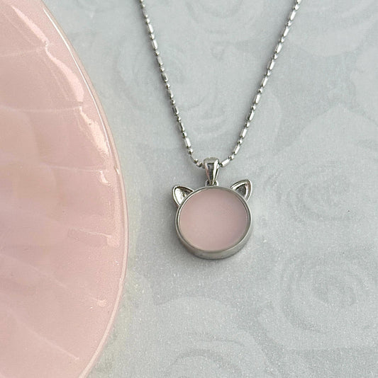 Dainty Fire King Pink Swirl Cat Necklace, Depression Glass, Cat Jewelry, Gift for Cat Lover or Cat Mom