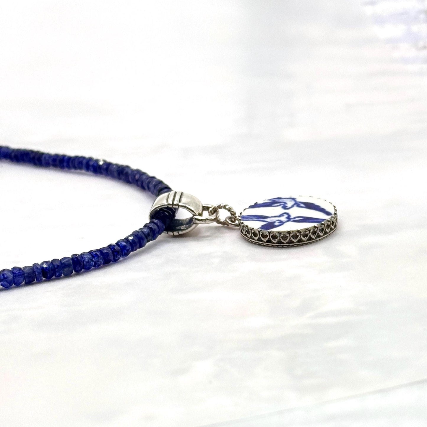 Sapphire 20th Wedding Anniversary Gift for Wife, Love Birds Blue Willow China Necklace, Broken China Jewelry