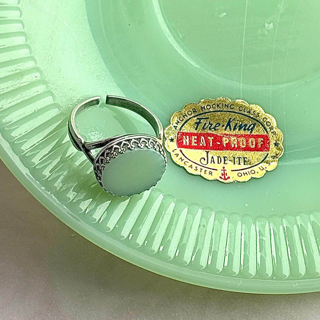Jadeite Fire King Ring, Vintage Green Jadeite Plate, Jadeite Junkies, Broken China Jewelry Gifts for Women