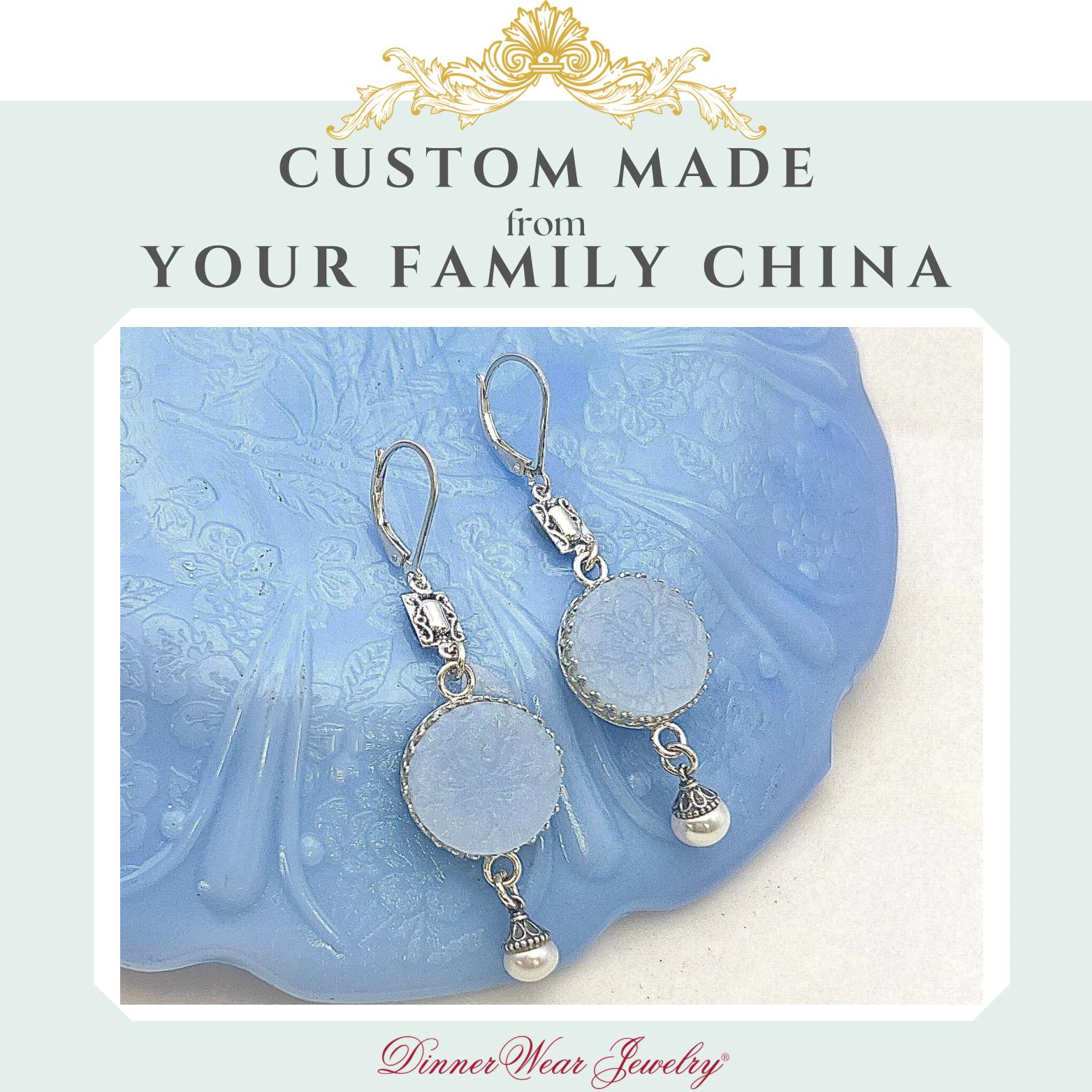 CUSTOM ORDER Broken China Jewelry Pearl Drop Earrings, Family Memorial Jewelry Made From Your China