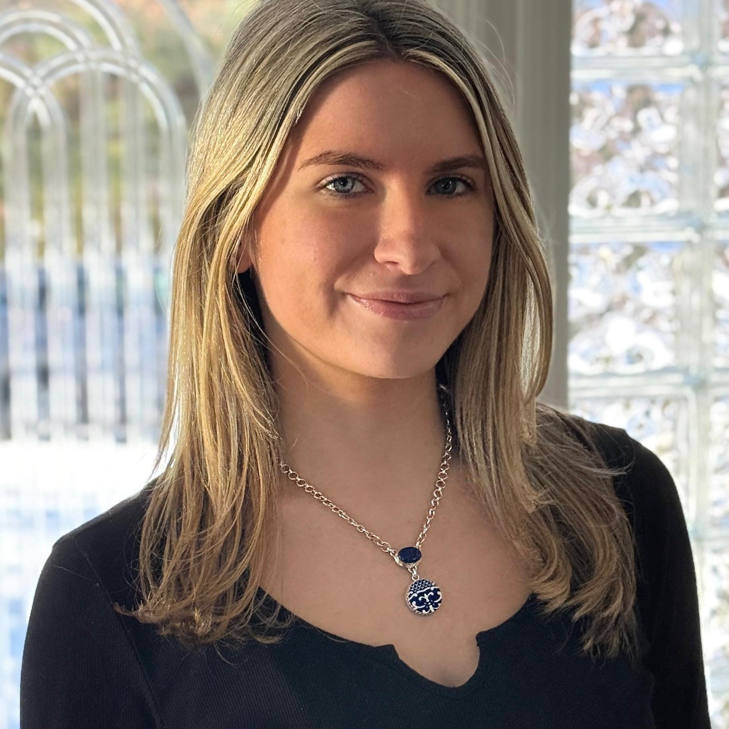 Repurposed Blue Willow China Necklace, 9th Anniversary Lapis Lazuli Gift for Wife, Sterling Silver