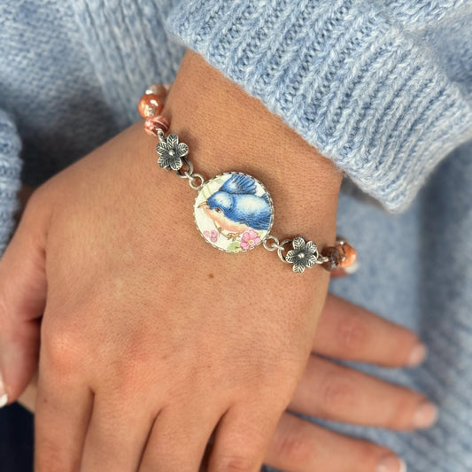 One-of-a-Kind Victorian Blue Bird Bracelet, Cottagecore Jewelry