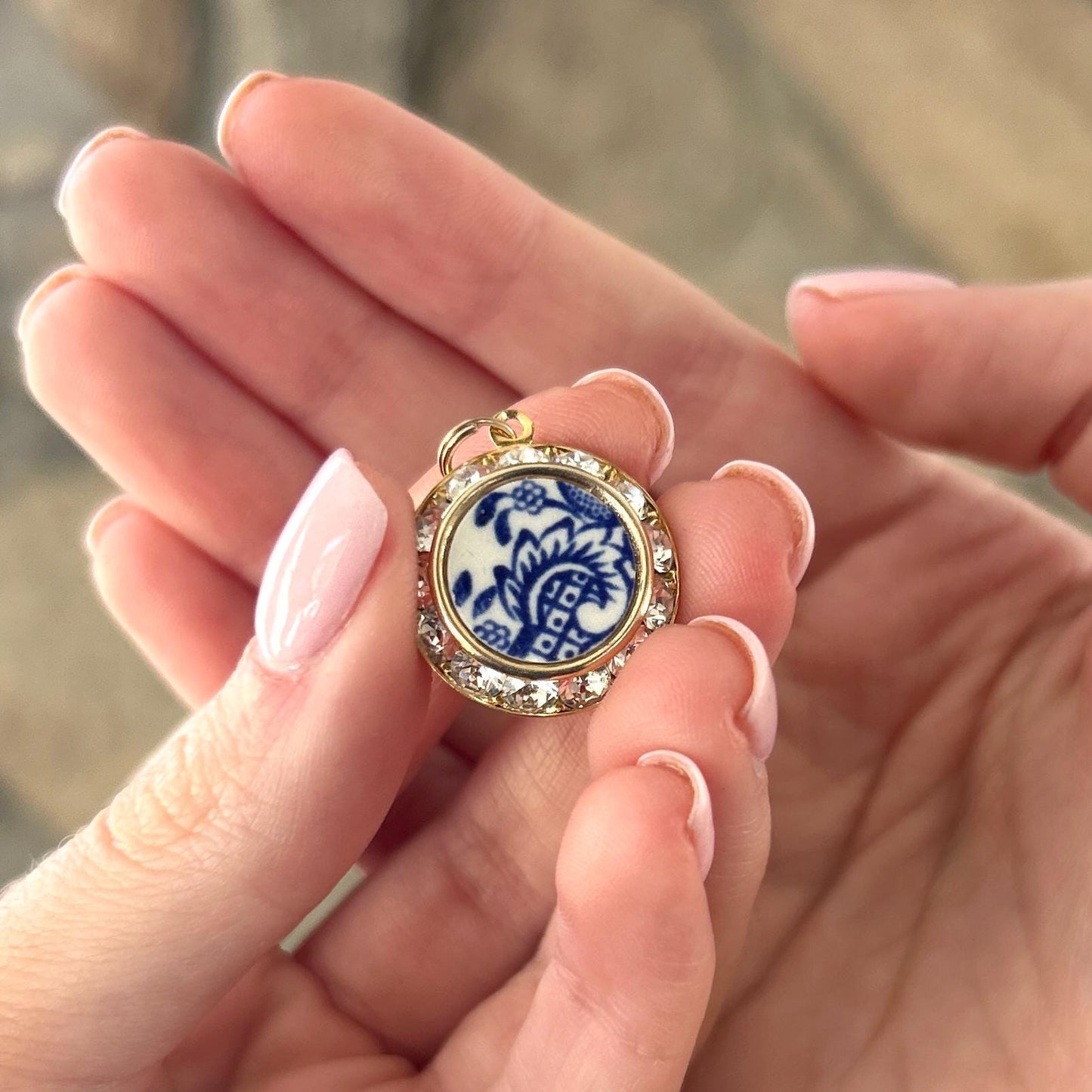 Blue Willow Crystal Necklace, 20th Wedding Anniversary Gifts for Wife, Vintage American China