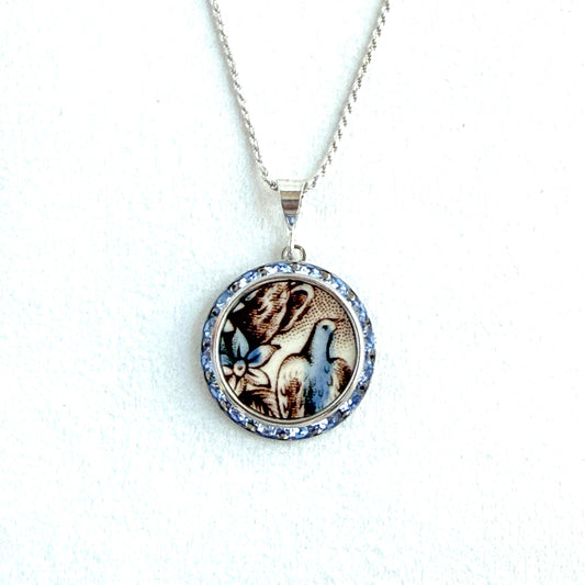 Victorian Morning Dove Crystal Bird Necklace, Broken China Jewelry, Unique Antique China Gifts for Her