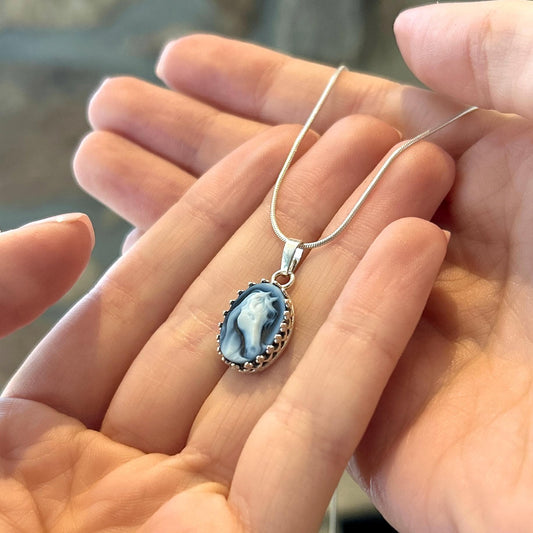 Gemstone Horse Head Cameo Necklace, Equestrian Jewelry Gifts for Girls, Women
