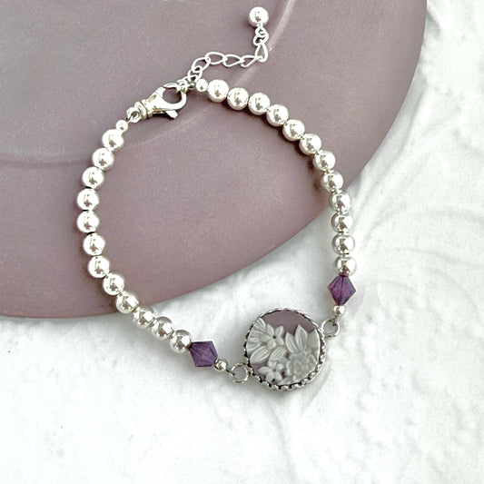 One-of-a-Kind Lilac Wedgwood Jasperware Bracelet, Sterling Silver and Crystal, Mothers Day Gifts for Mom