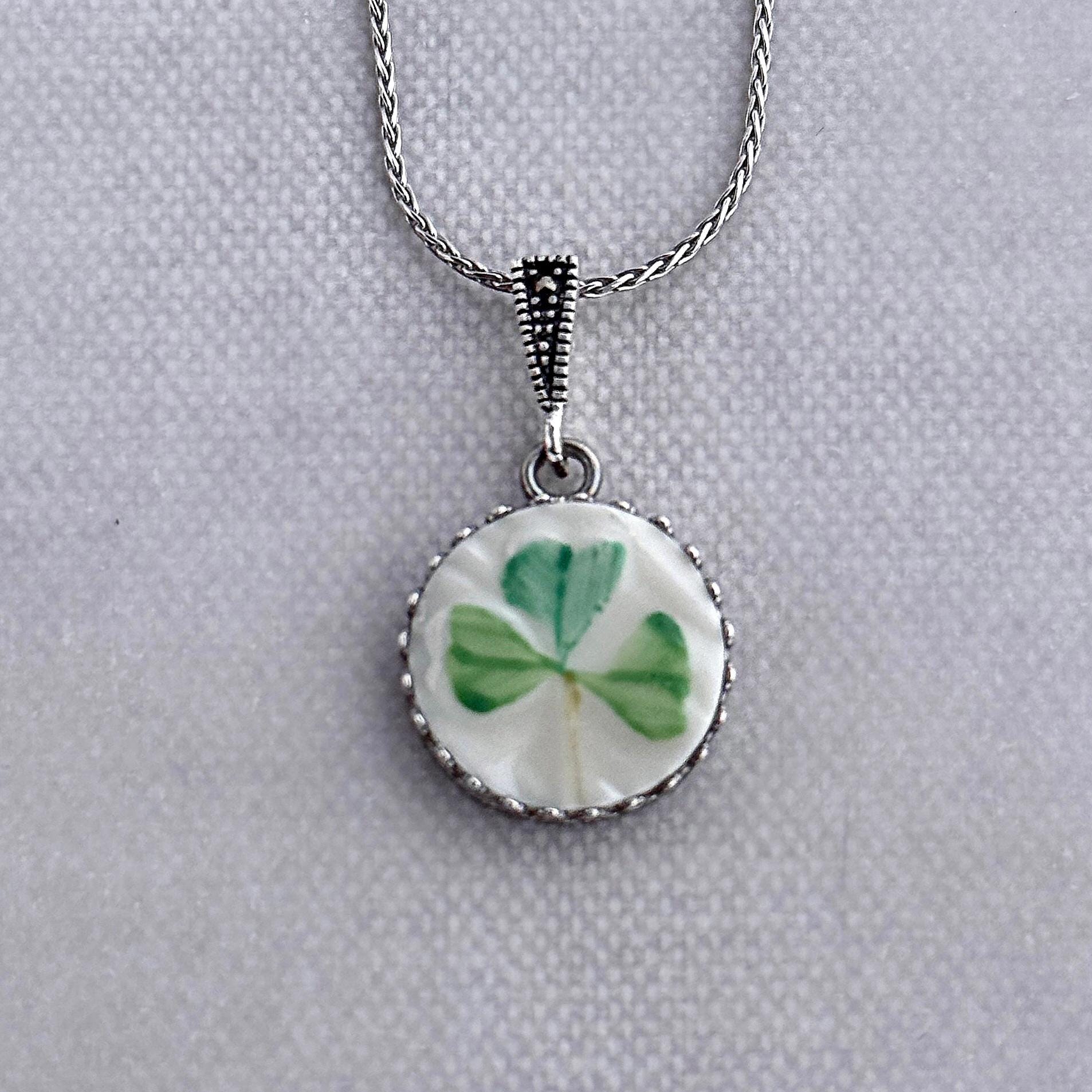 Repurposed Belleek China, Sterling Silver Celtic Jewelry, Shamrock Pendant Necklace