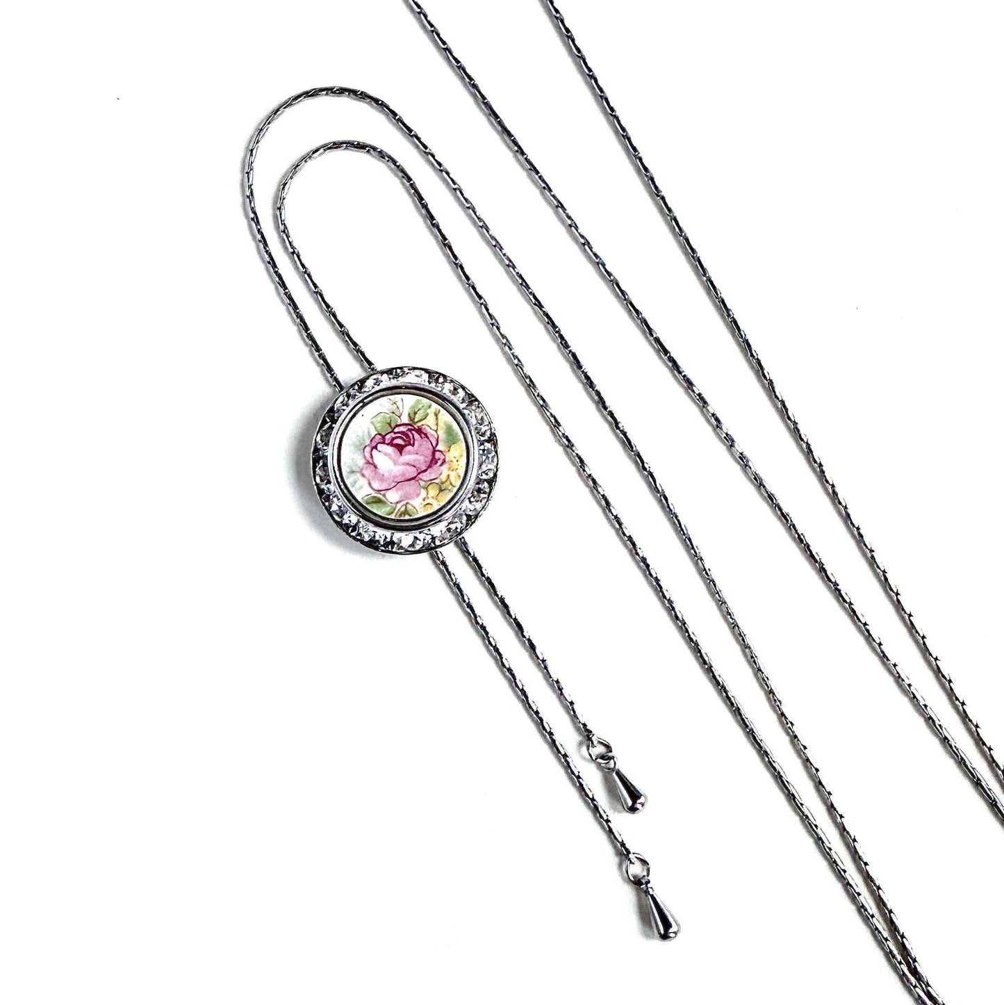 Adjustable China Rose Lariat, Long Crystal Necklace, Unique Jewelry Gifts for Her