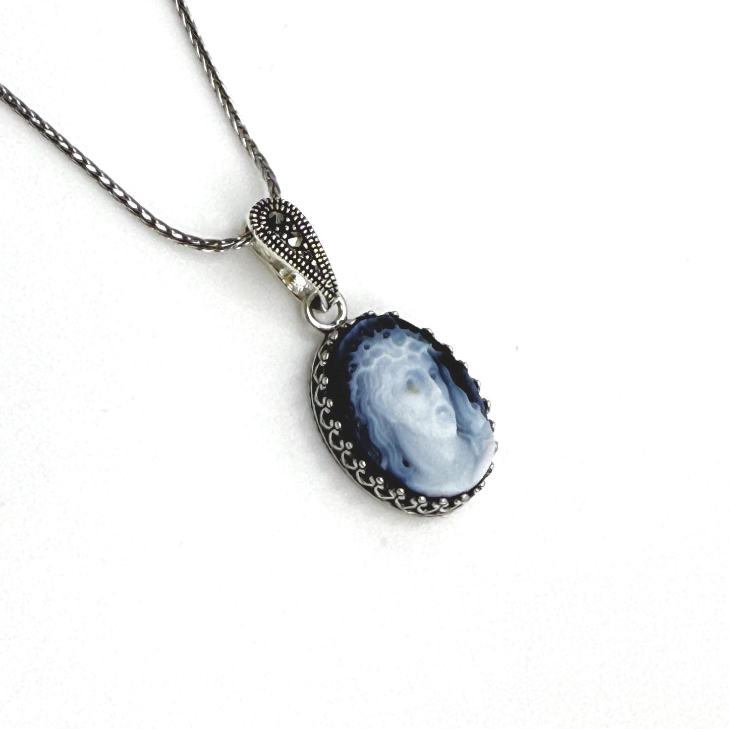 Dainty Head of Christ Necklace, Jesus Cameo Gemstone Jewelry, Religious Gifts for Women