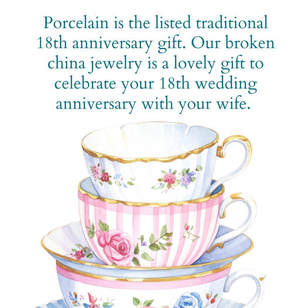 One-of-a-Kind 18th Anniversary Gift for Wife, Dainty Gold Crystal Porcelain Necklace
