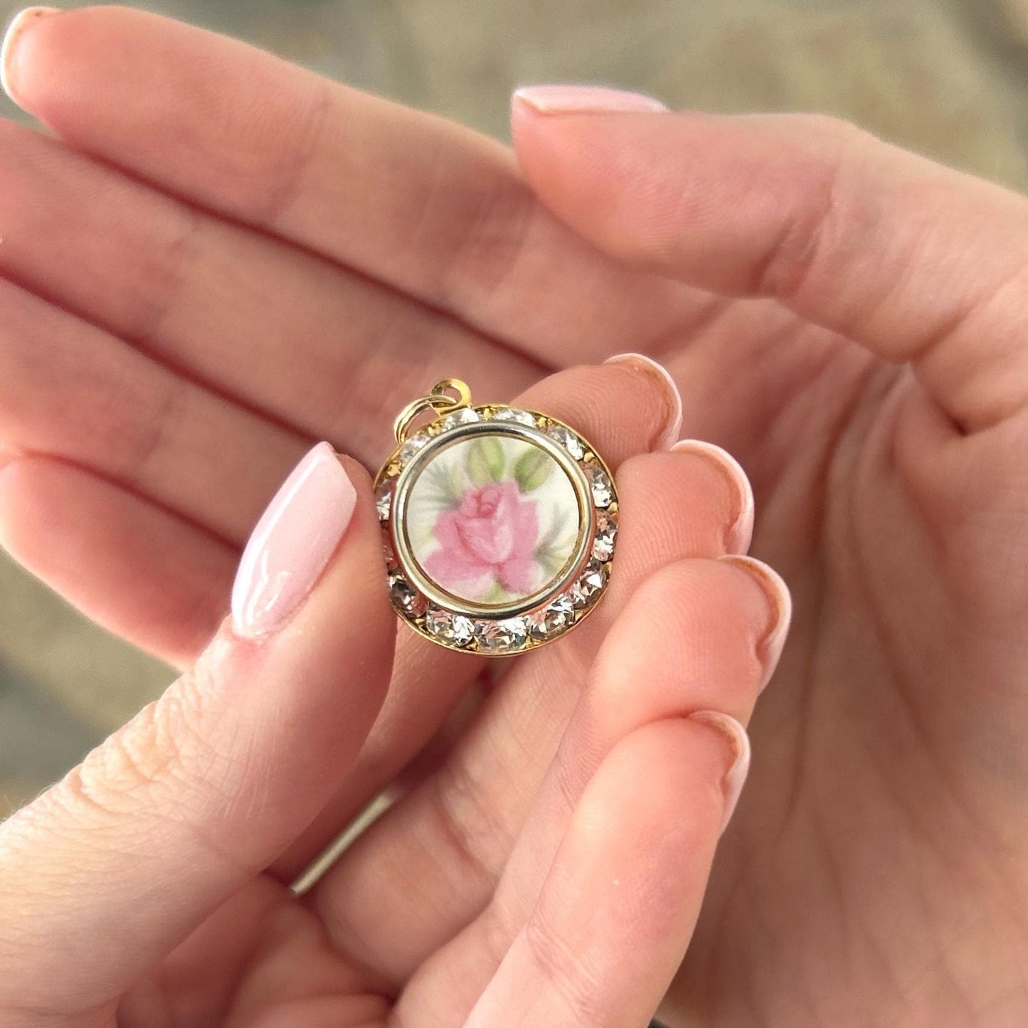 One-of-a-Kind 18th Anniversary Gift for Wife, Dainty Gold Crystal Porcelain Necklace