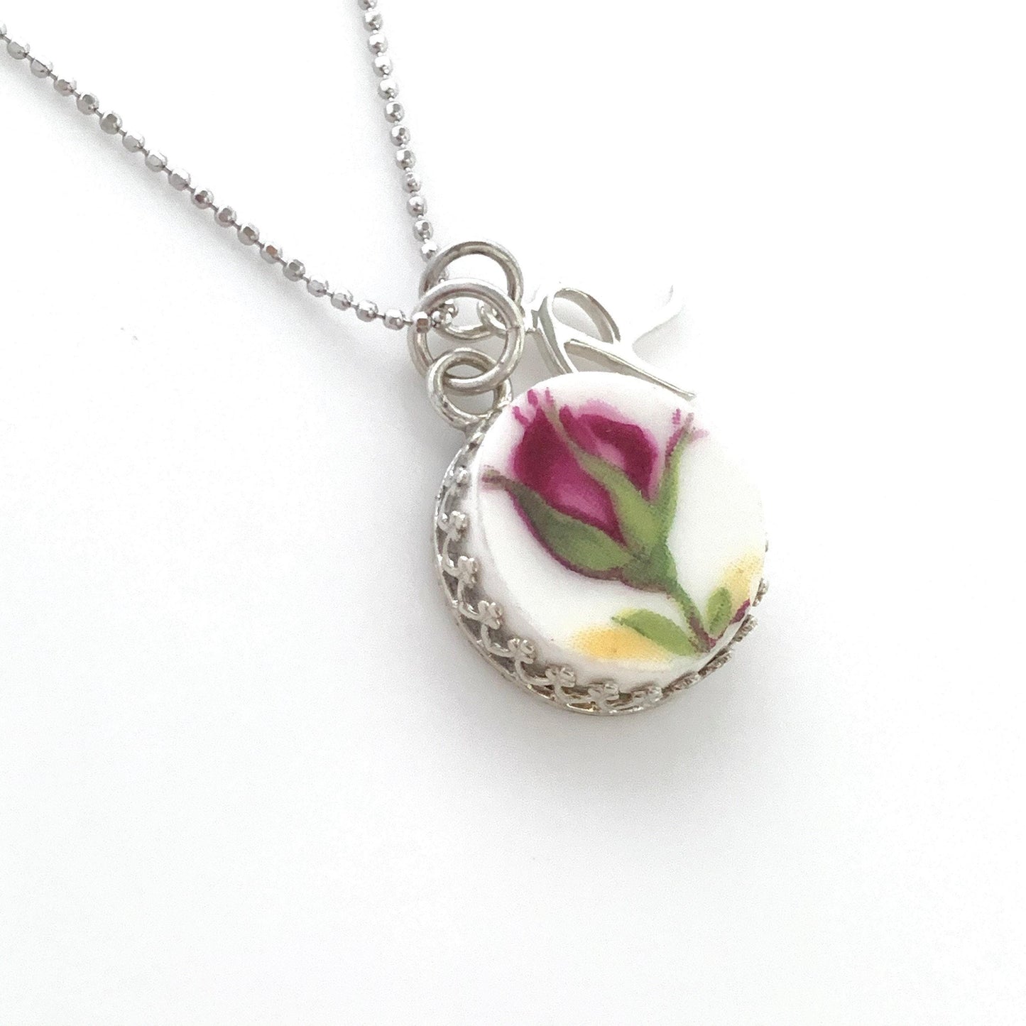 20th Anniversary China Gift, Adjustable Red Rose Initial Necklace, Personalized Gift for Wife