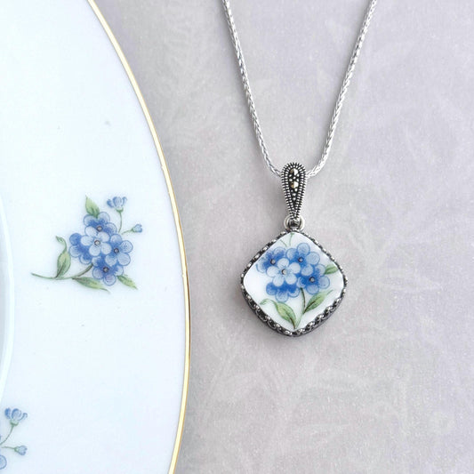 Graduation Gifts, Forget Me Not China Necklace, Sterling Silver Jewelry, Thank You Gift for Teacher