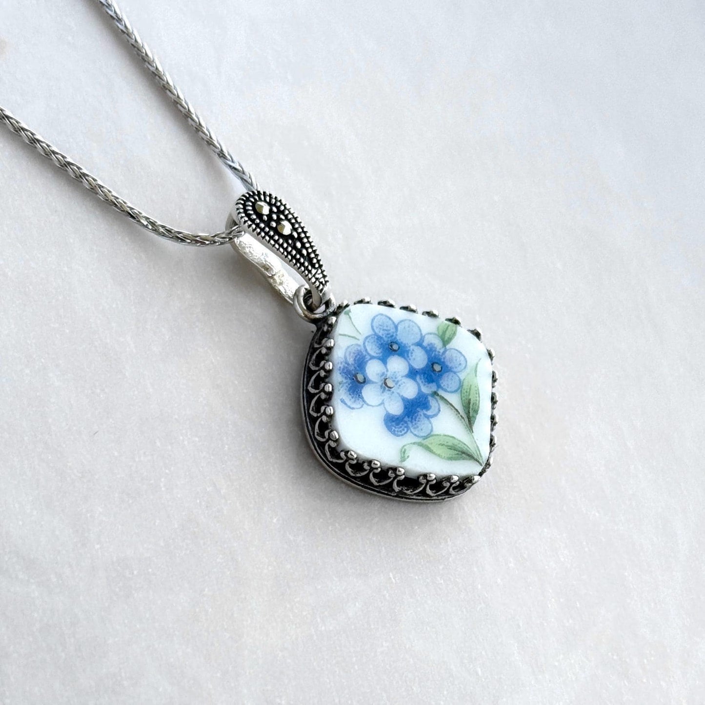 Graduation Gifts, Forget Me Not China Necklace, Sterling Silver Jewelry, Thank You Gift for Teacher