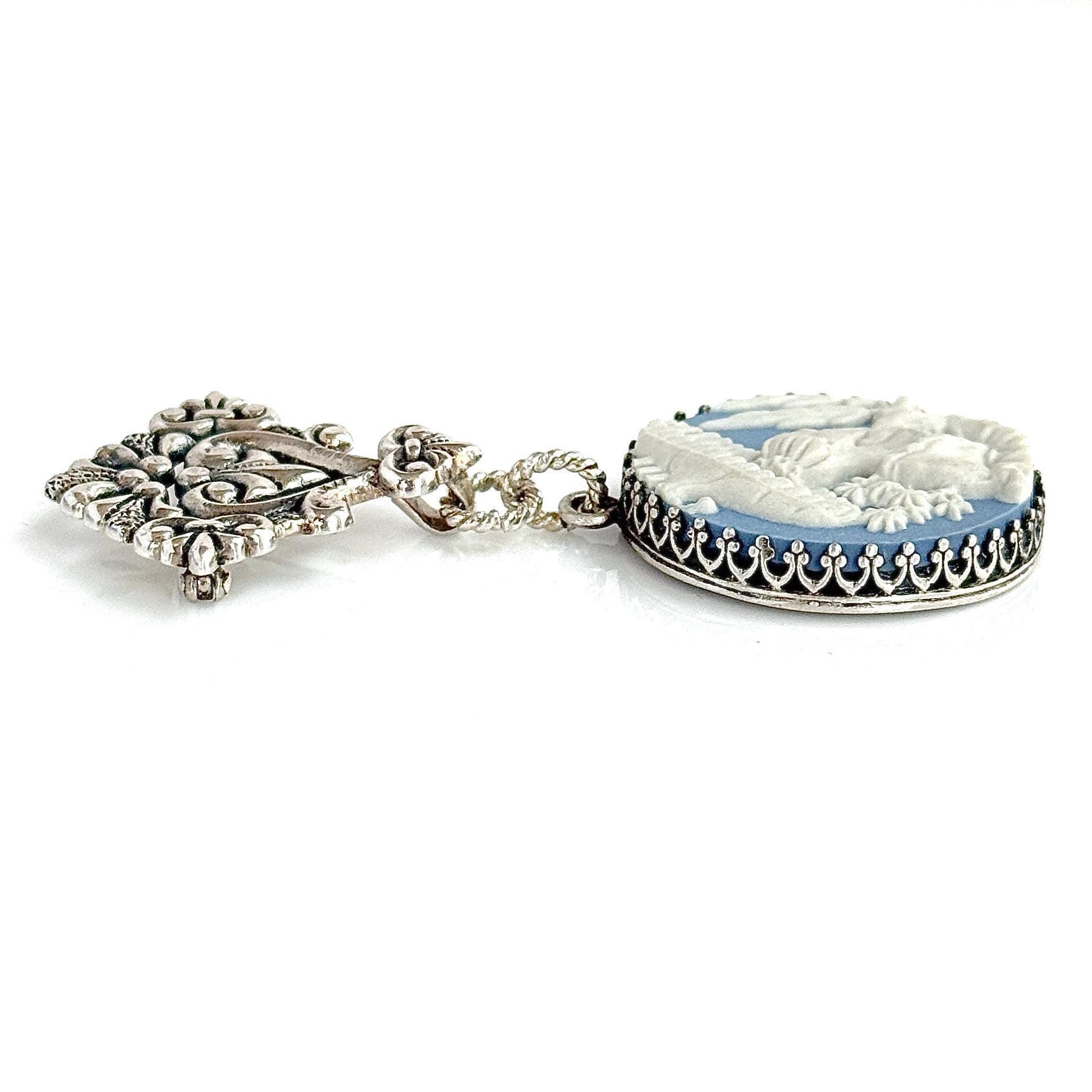 Sterling Silver Statement Brooch, Wedgwood Jewelry Victorian Pin, Woman With Parasol
