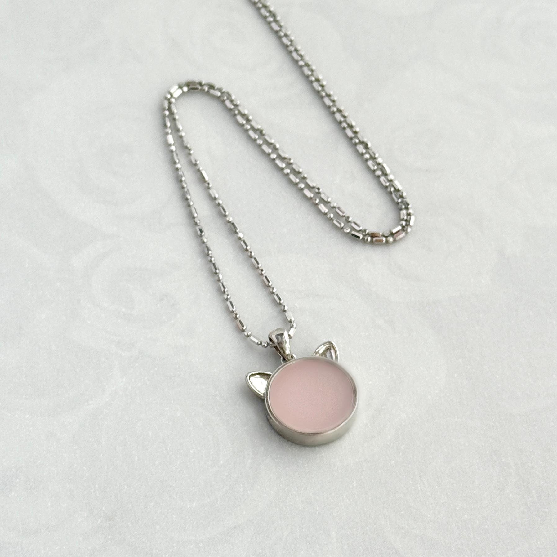 Dainty Fire King Pink Swirl Cat Necklace, Depression Glass, Cat Jewelry, Gift for Cat Lover or Cat Mom