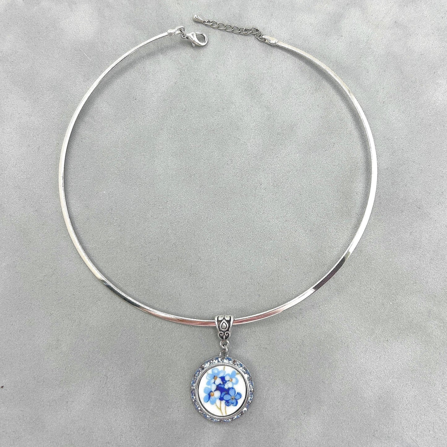 Forget Me Not Broken China Jewelry, Crystal Collar Necklace, Broken China Jewelry, Friendship Gifts
