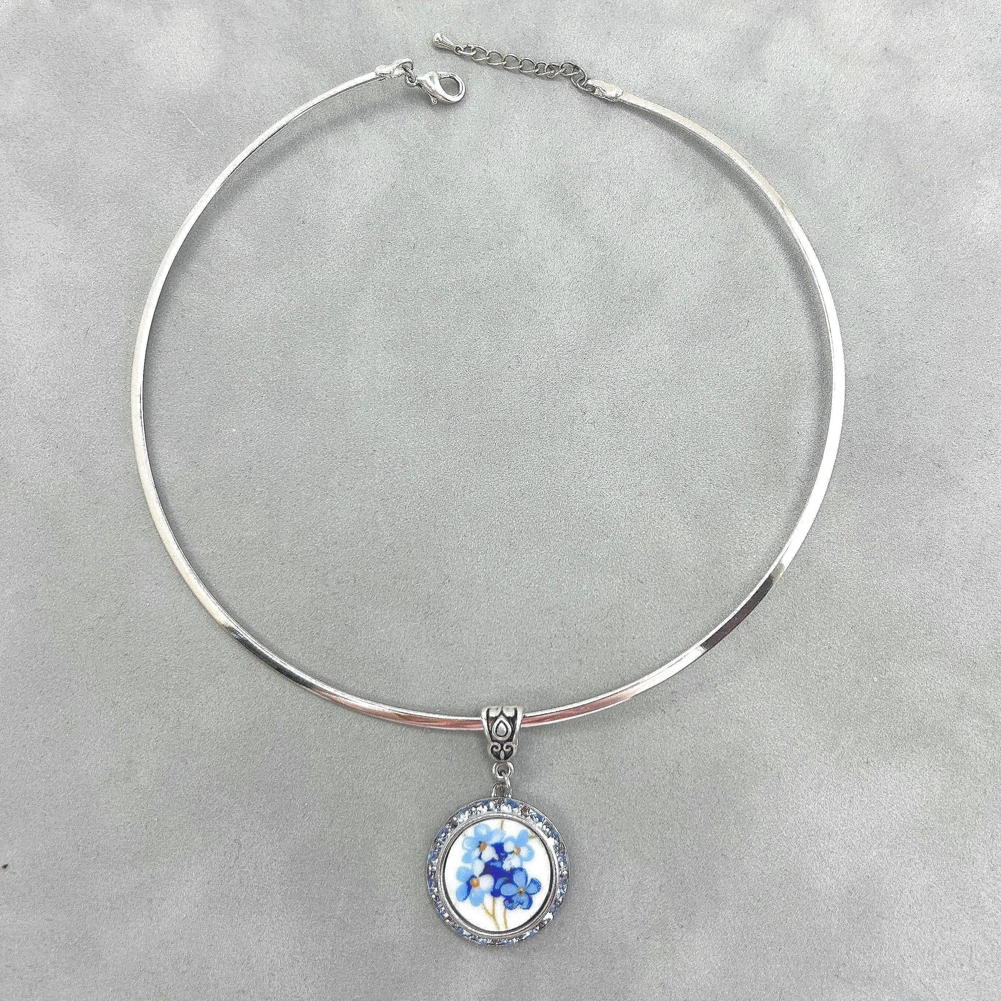 Forget Me Not Broken China Jewelry, Crystal Collar Necklace, Broken China Jewelry, Friendship Gifts