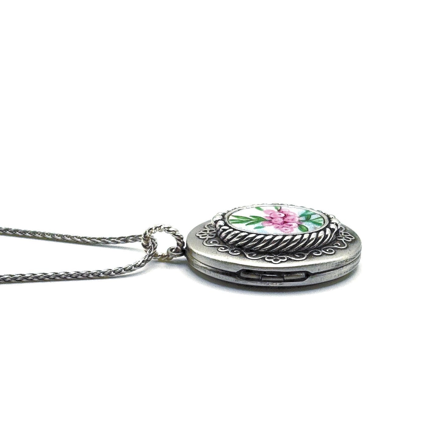 Victorian Sterling Silver Locket Necklace, Vintage China Jewelry, 20th Anniversary Gift