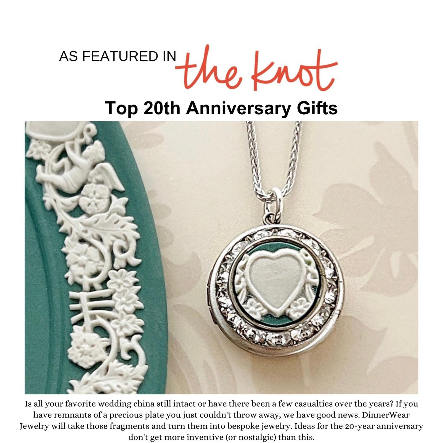 Romantic 20th Anniversary Gifts For Wife, Heart Photo Locket Necklace, Broken China Jewelry, Keepsake Gifts, Wedding Anniversary Gift Ideas