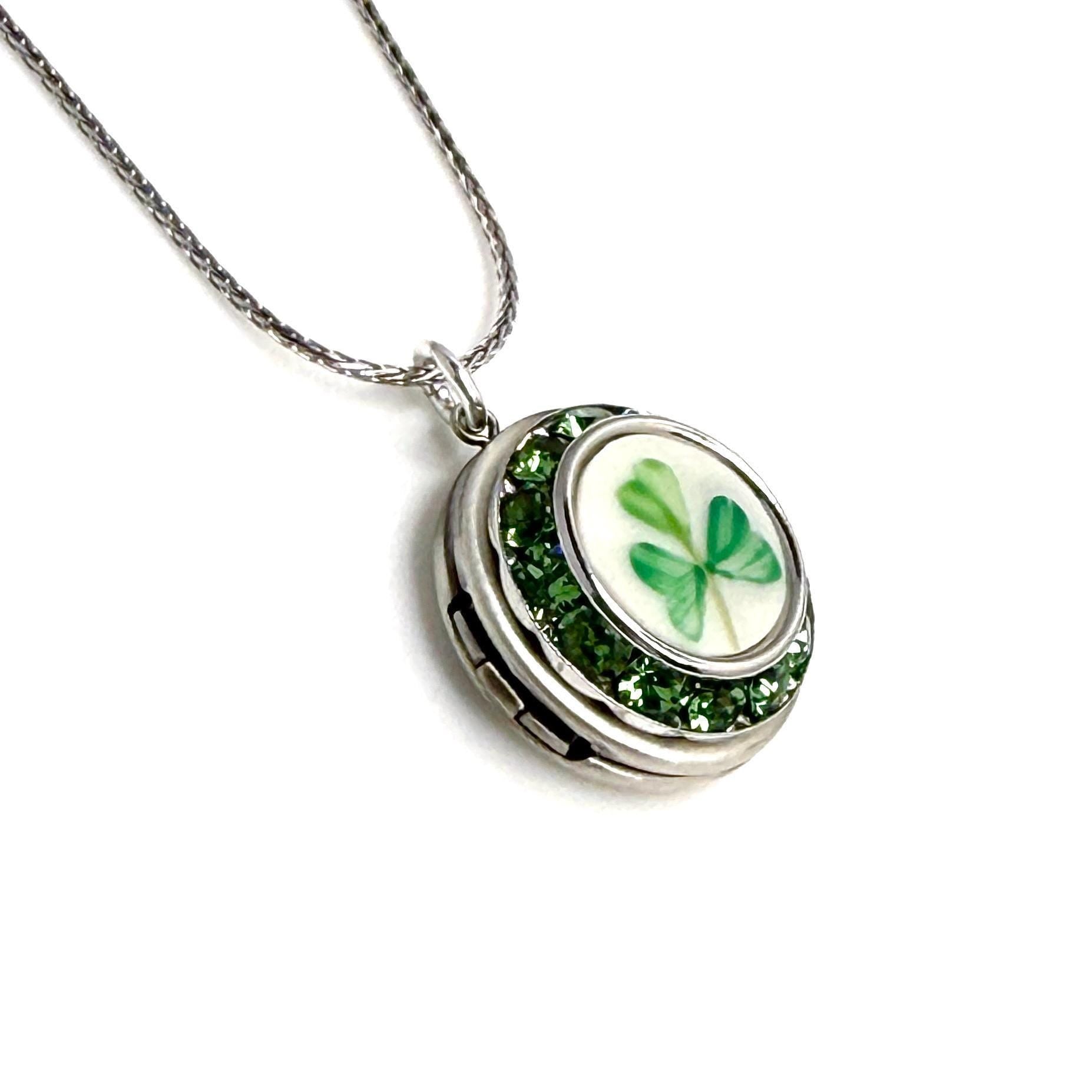 Irish Locket Necklace, Belleek China Crystal Jewelry, 20th Anniversary Gifts for Wife