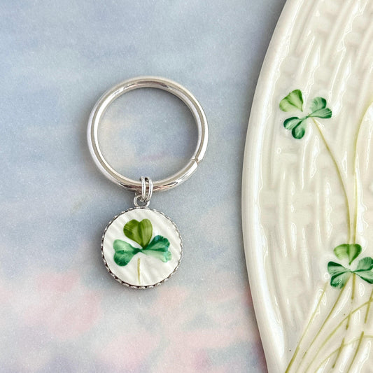 Sterling Silver Irish Belleek Keychain, 20th Anniversary Gifts for Husband or Wife, Hand Painted in Ireland