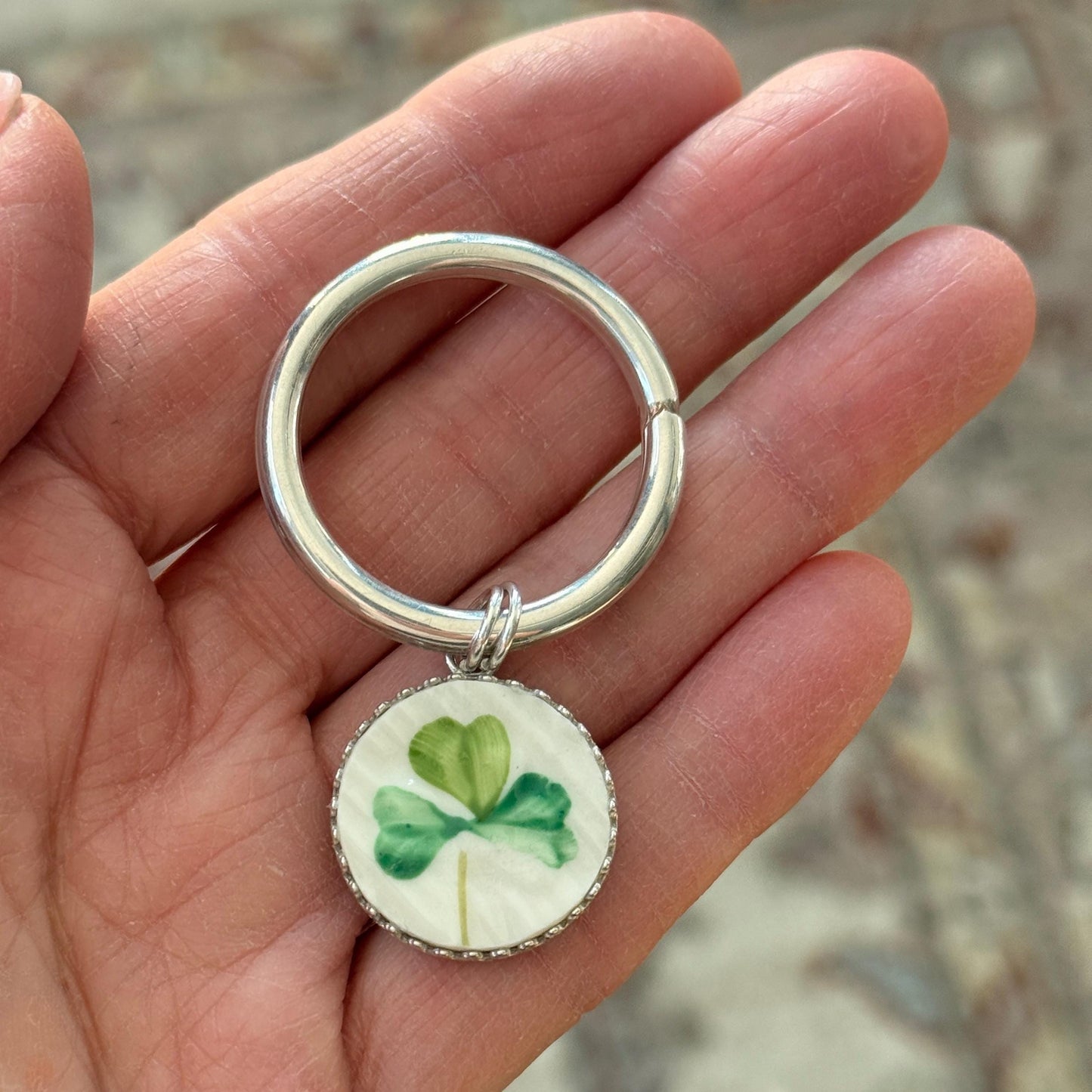 Sterling Silver Irish Belleek Keychain, 20th Anniversary Gifts for Husband or Wife, Hand Painted in Ireland