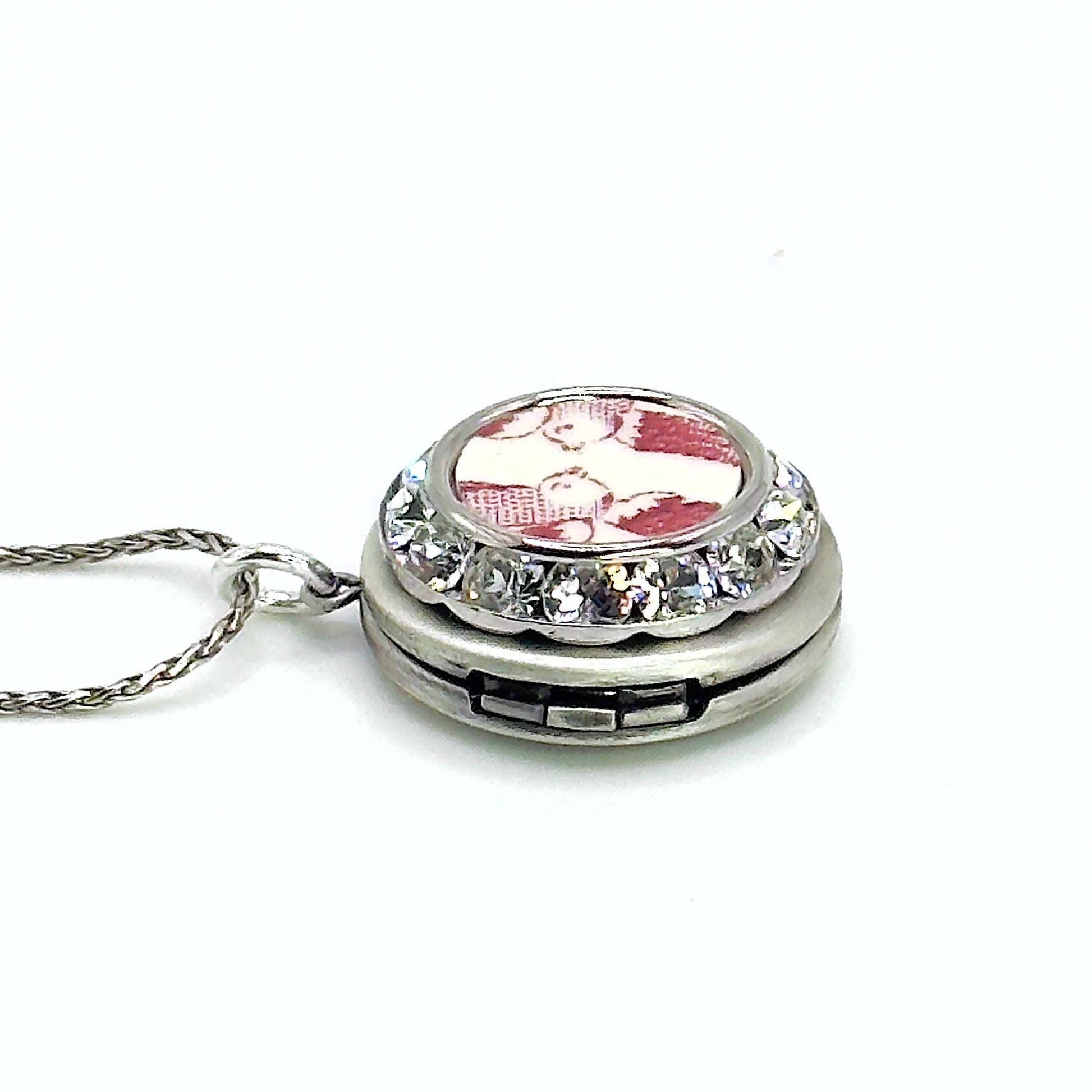 Romantic Gift for Her, Love Birds Photo Locket Necklace, Anniversary Gifts for Wife, Crystal Broken China Jewelry