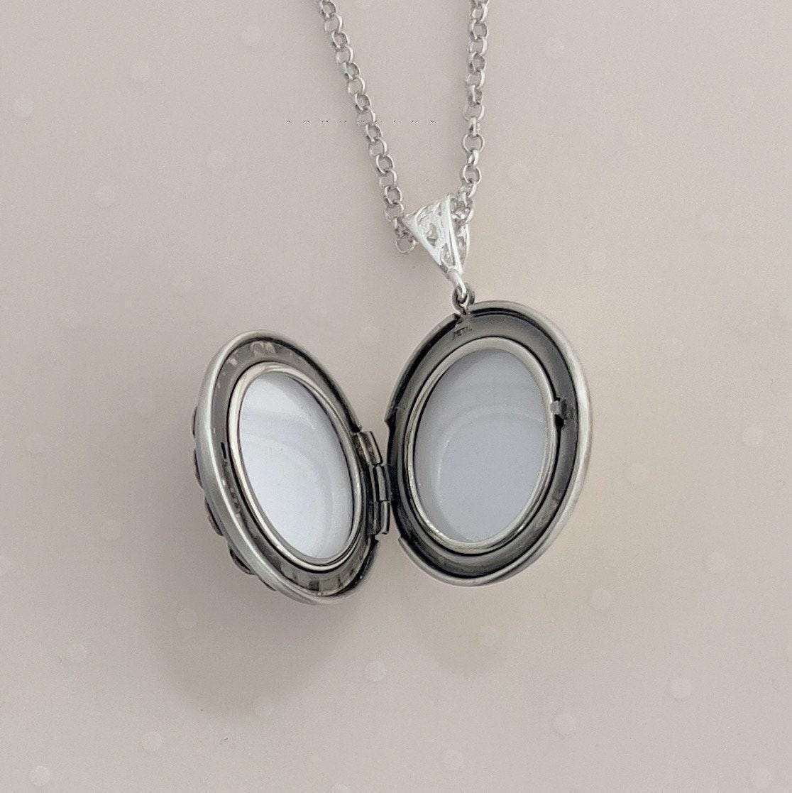 Forget Me Not Flower Locket Necklace, Broken China Jewelry, Unique Anniversary Gifts for Women, Vintage Photo Locket, Gifts for Her