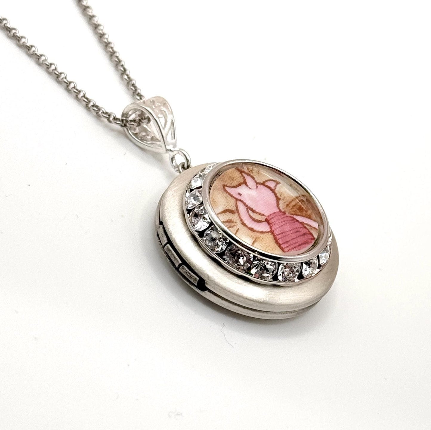 Mothers Day Gifts for Mom, Winnie the Pooh Locket Necklace, Sterling Silver Photo Locket, Broken China Jewelry