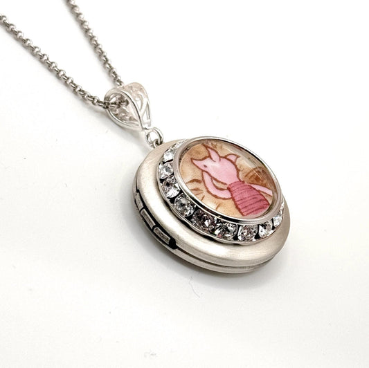 Mothers Day Gifts for Mom, Winnie the Pooh Locket Necklace, Sterling Silver Photo Locket, Broken China Jewelry