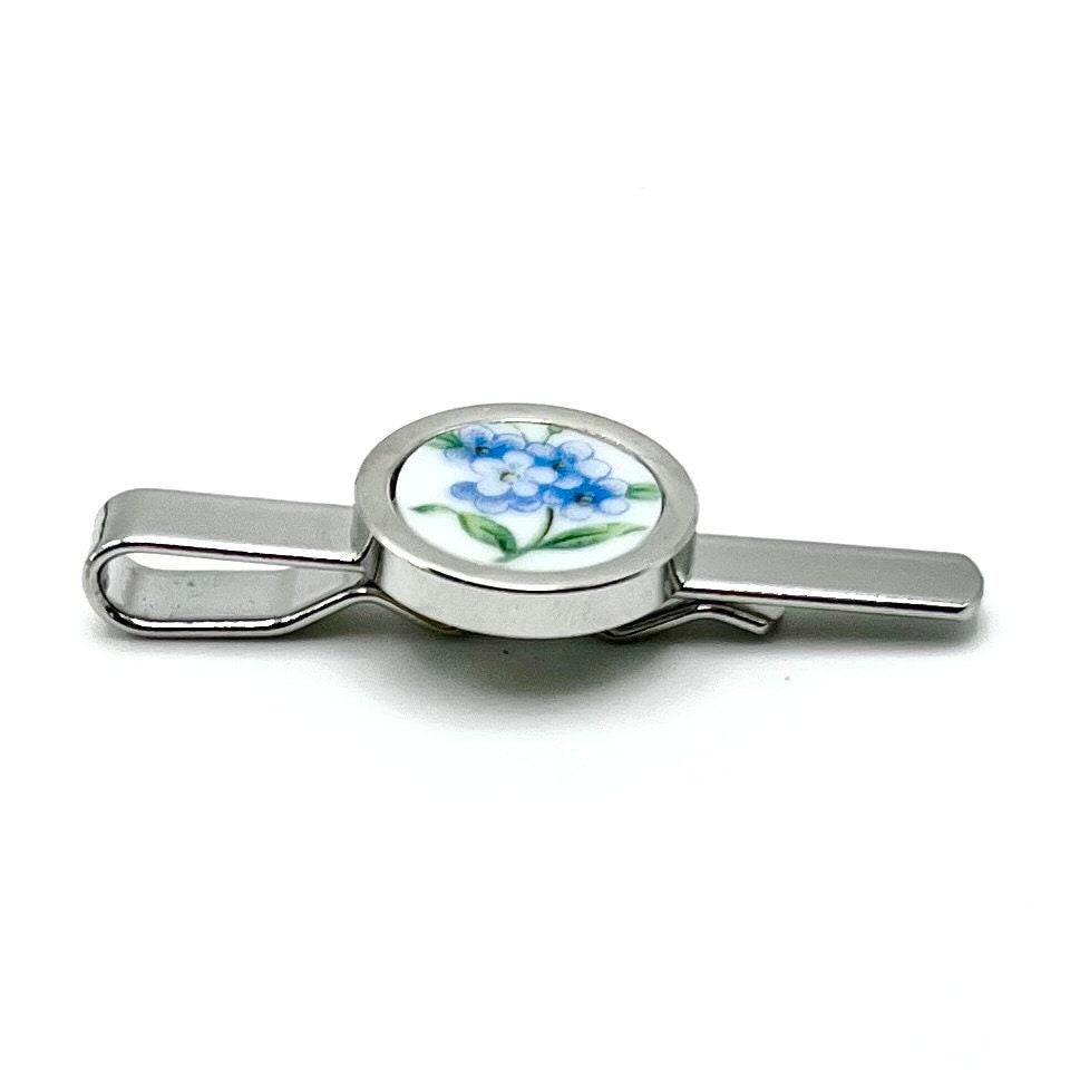 Forget Me Not Tie Clip Anniversary Gift for Husband, Broken China Jewelry Tie Bar, 20th Anniversary Gifts