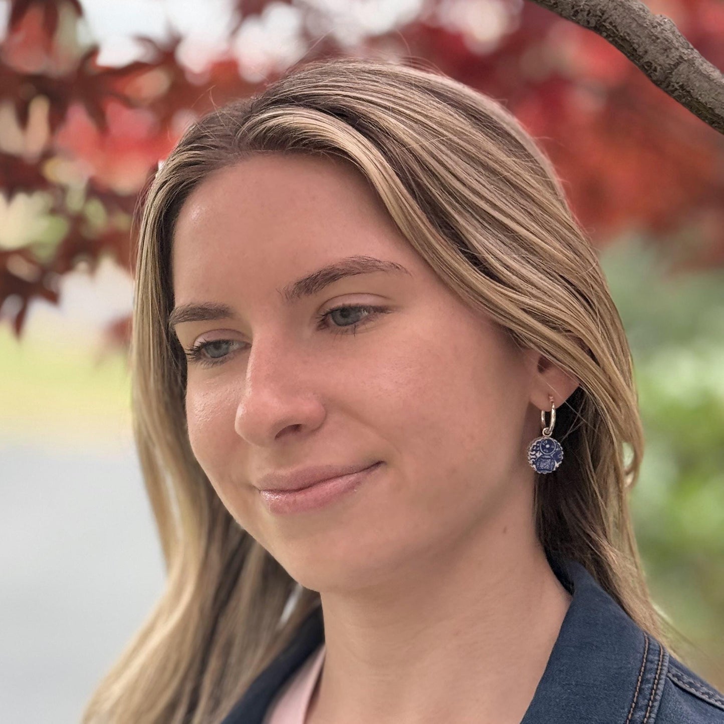 Blue Willow China Jewelry, Dainty Sterling Silver Hoop Earrings, Mothers Day Gifts for Mom