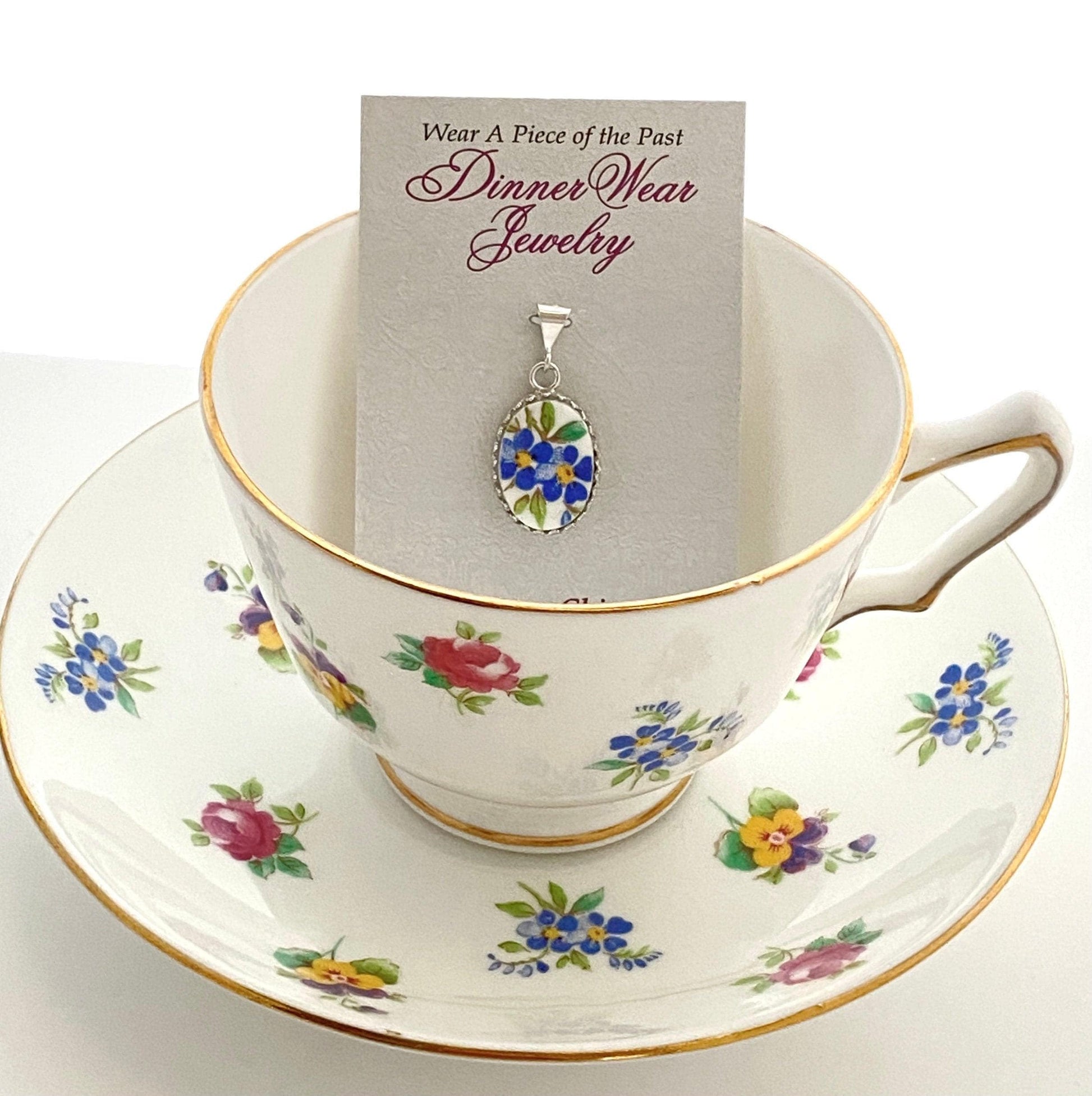 Forget Me Not Necklace, Repurposed Broken China Jewelry, 20th Anniversary Gift for Wife