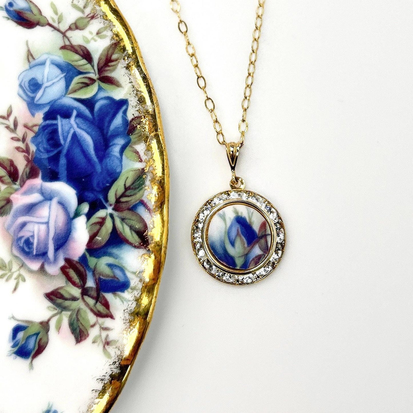 Keepsake 20th Anniversary Gifts for Wife, Dainty Gold Crystal Pendant or Bracelet Charm, Vintage China