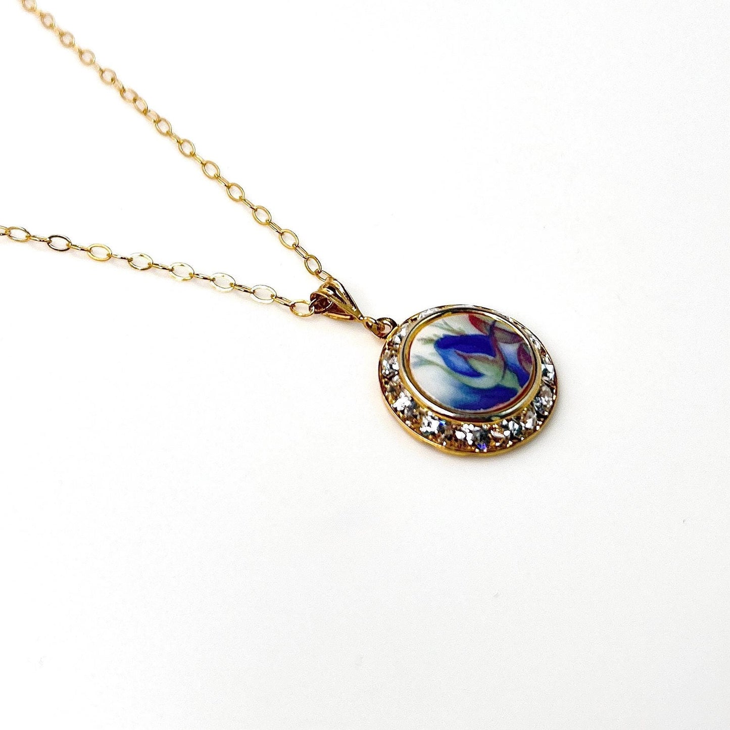 Keepsake 20th Anniversary Gifts for Wife, Dainty Gold Crystal Pendant or Bracelet Charm, Vintage China