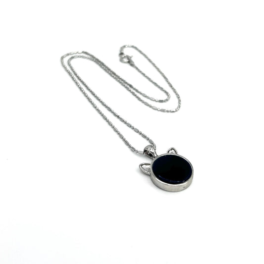 Black Onyx Cat Necklace, Sterling Silver Cat Jewelry, Gift for Cat Lover or Cat Mom