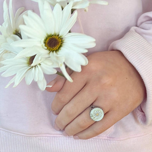 Daisy Vintage Porcelain Sterling Silver Ring, Spring Broken China Jewelry