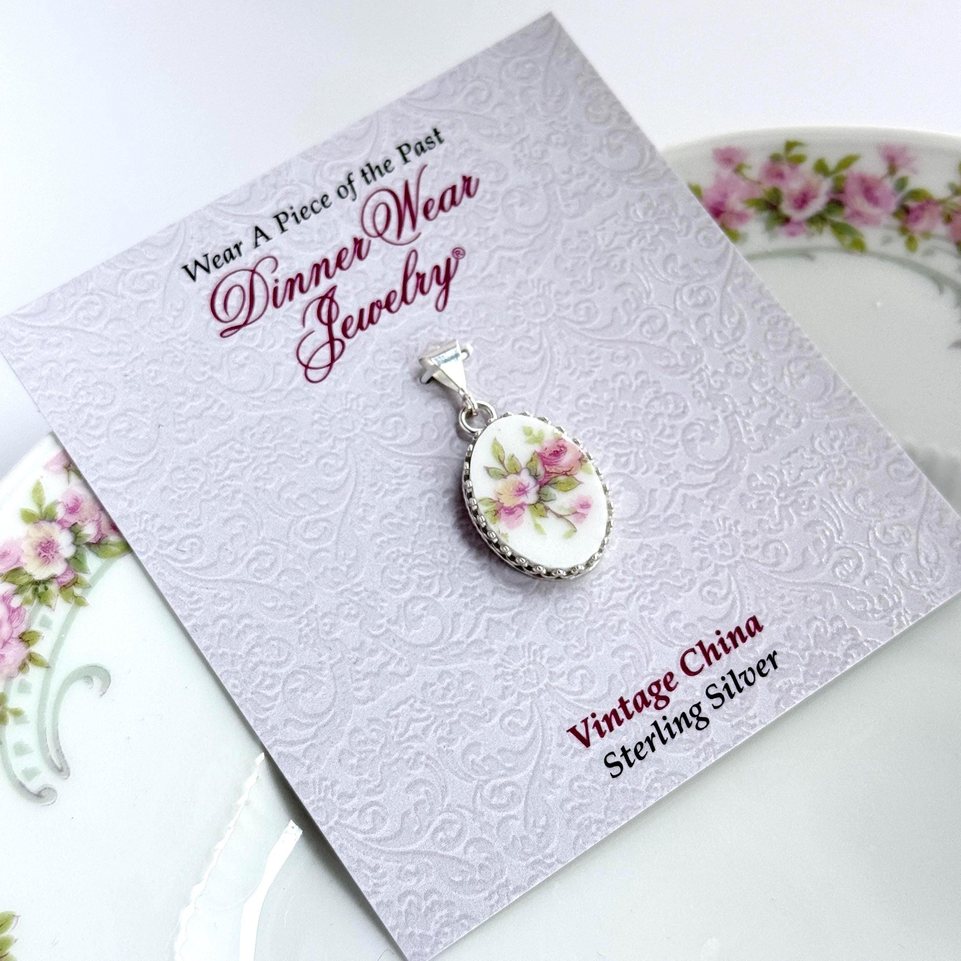 Dainty Pink Rose Minimalist Necklace, Anniversary Gift for Wife, French Limoges Broken China Jewelry