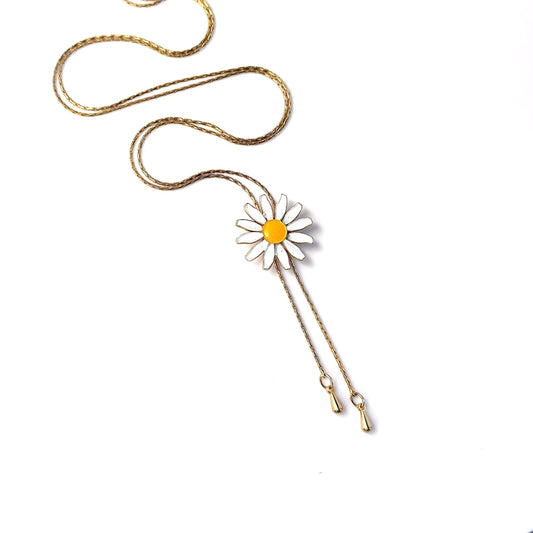 Adjustable Gold Daisy Necklace, Repurposed Vintage Jewelry, Bolo Tie Lariat for Women