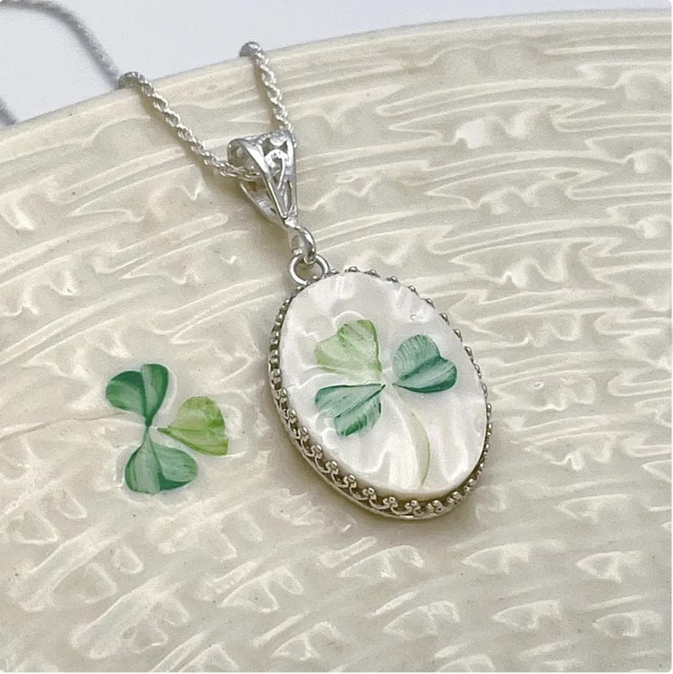 Celtic Necklace, Irish Broken China Jewelry, 20th Anniversary Gift for Wife, Sterling Silver, Repurposed Belleek China Gifts for Her