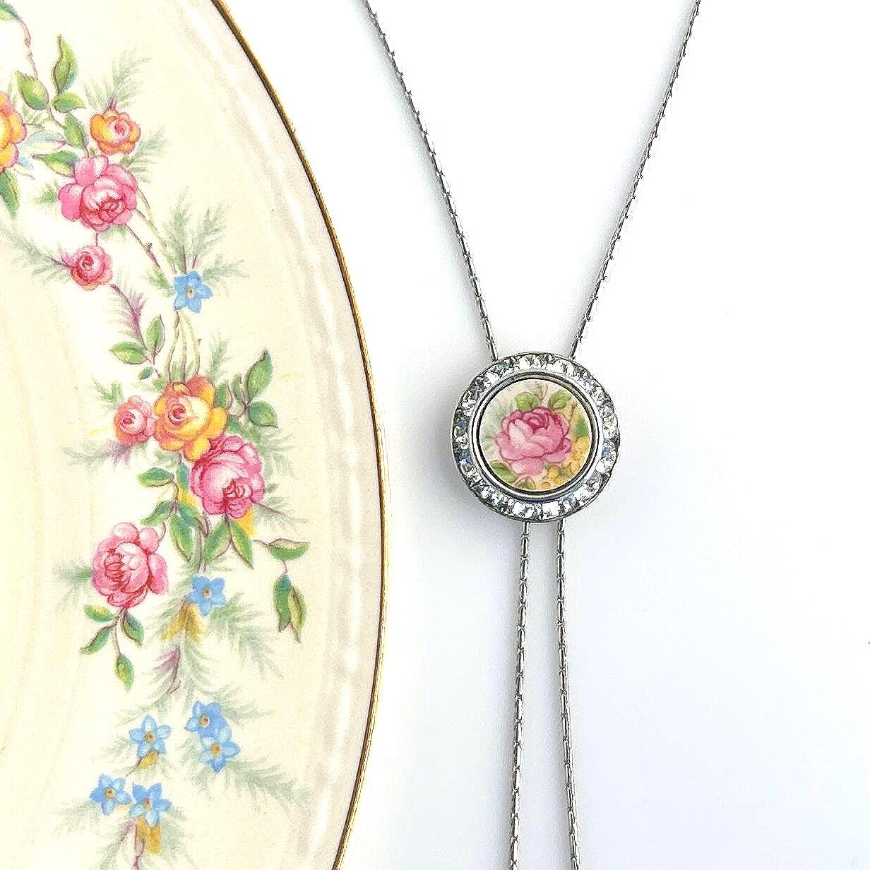 Adjustable China Rose Lariat, Long Crystal Necklace, Unique Jewelry Gifts for Her