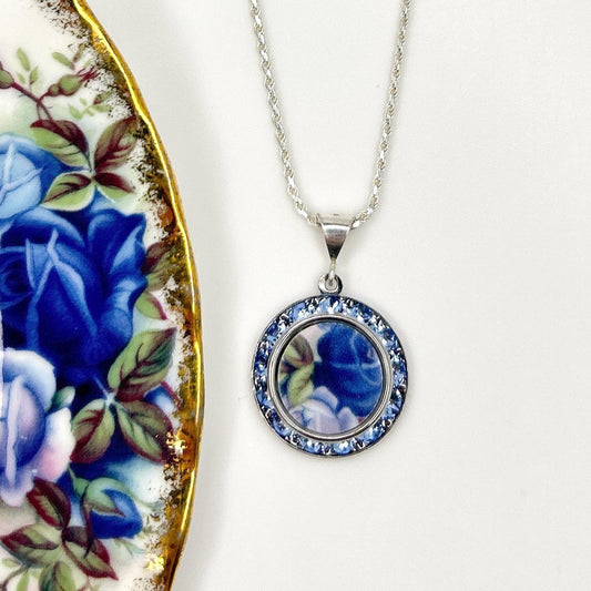 Dainty Crystal Necklace, Vintage Royal Albert China Jewelry, Anniversary Gifts for Her