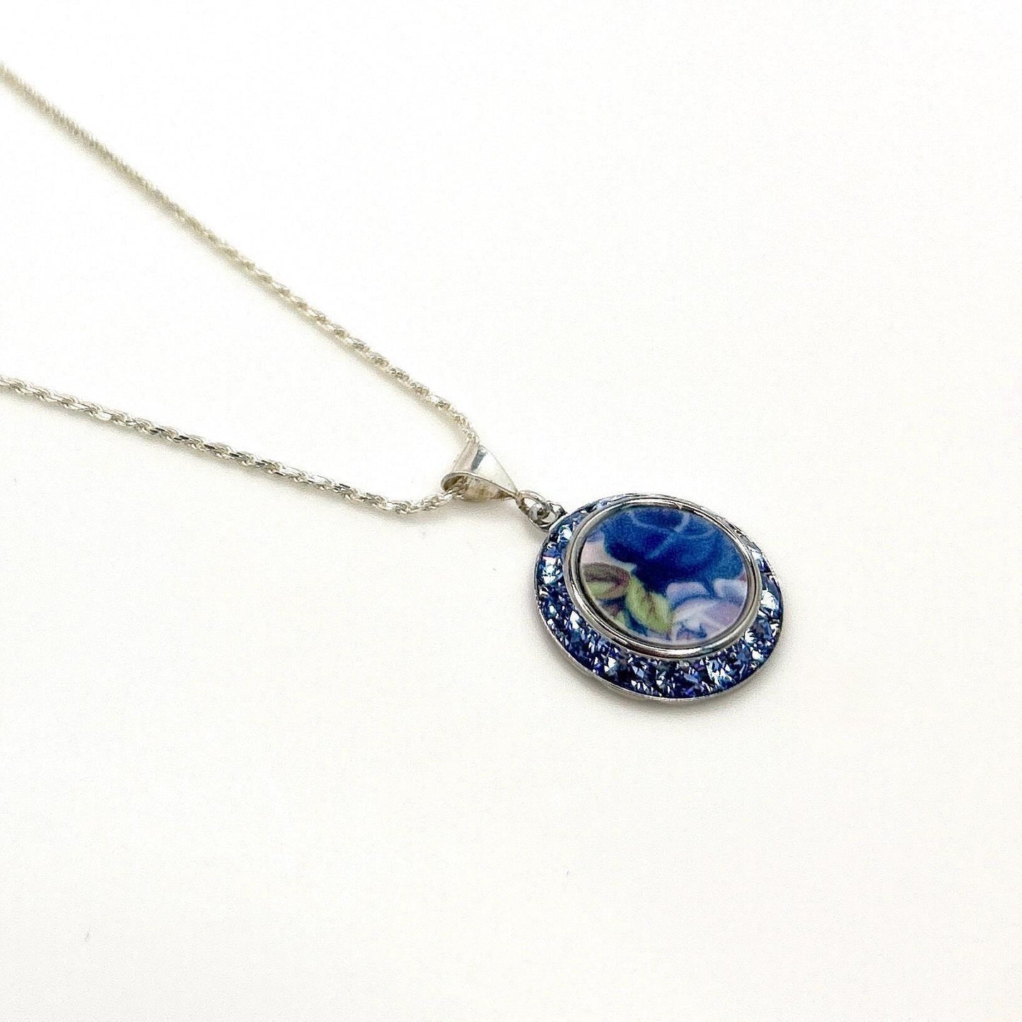 Dainty Crystal Necklace, Vintage Royal Albert China Jewelry, Anniversary Gifts for Her
