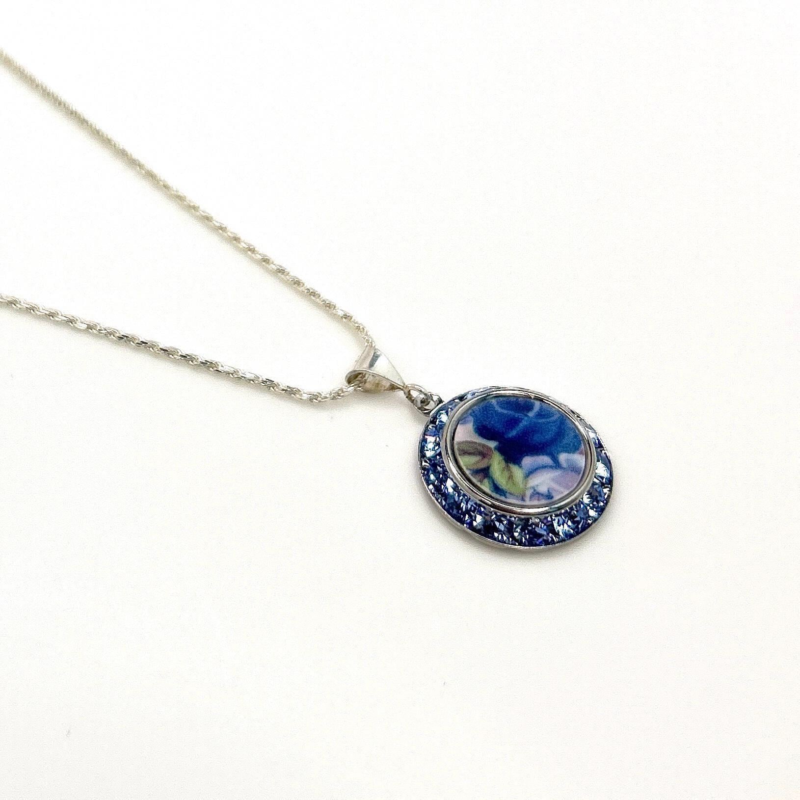 Dainty Crystal Necklace, Vintage Royal Albert China Jewelry, Anniversary Gifts for Her